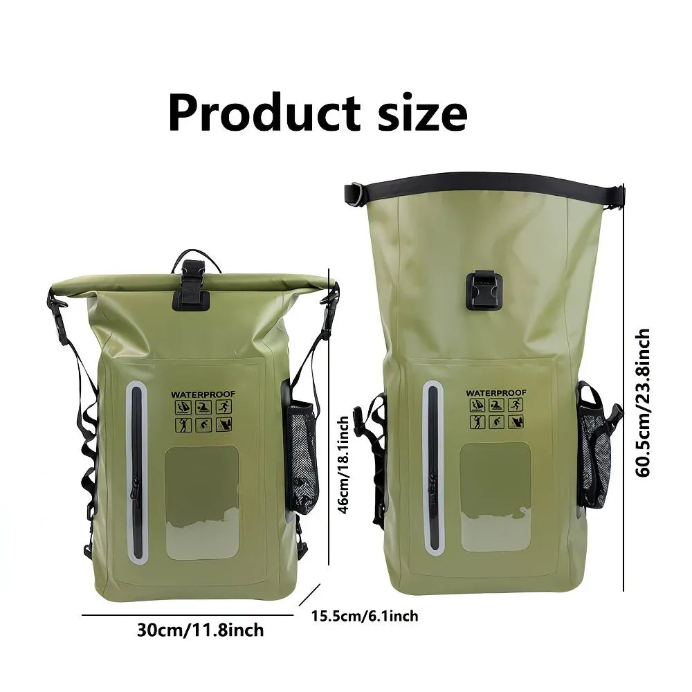 6.6 Gallon Outdoor Backpack, Detachable Shoulder Straps, Transparent Window & Buckle Clips, Suitable for Hiking, Beach Sports, Trekking and Rowing, Green, Portal Adventure Gear(ching; cyan)