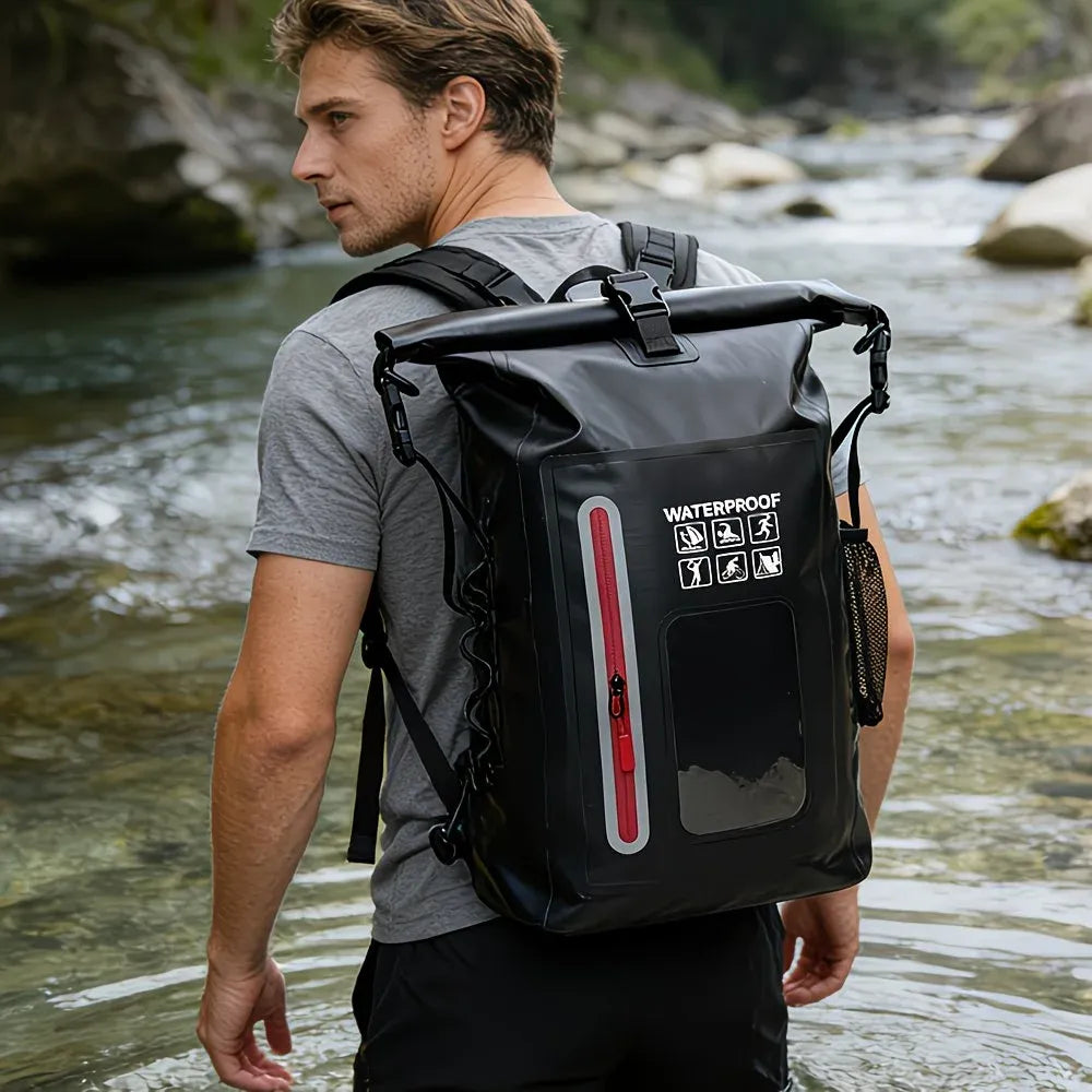 6.6 Gallon Outdoor Backpack, Detachable Shoulder Straps, Transparent Window & Buckle Clips, Suitable for Hiking, Beach Sports, Trekking and Rowing, Green, Portal Adventure Gear(pitch green)