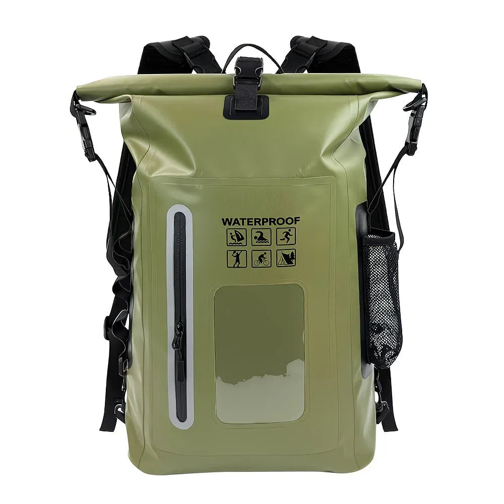 6.6 Gallon Outdoor Backpack, Detachable Shoulder Straps, Transparent Window & Buckle Clips, Suitable for Hiking, Beach Sports, Trekking and Rowing, Green, Portal Adventure Gear(brown)