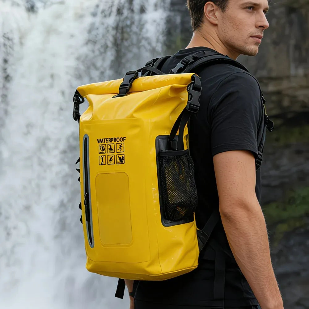 6.6 Gallon Outdoor Backpack, Detachable Shoulder Straps, Transparent Window & Buckle Clips, Suitable for Hiking, Beach Sports, Trekking and Rowing, Green, Portal Adventure Gear(dark blue)