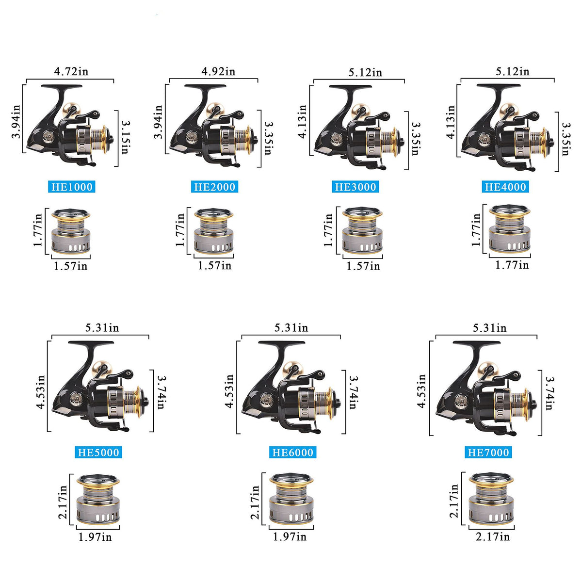HE Series Metal Spinning Fishing Reel, 3000 Size