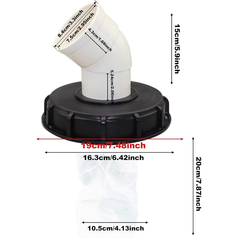 IBC Rainwater Lid Filter, 163mm Lid, 75mm Outlet, 45° Option