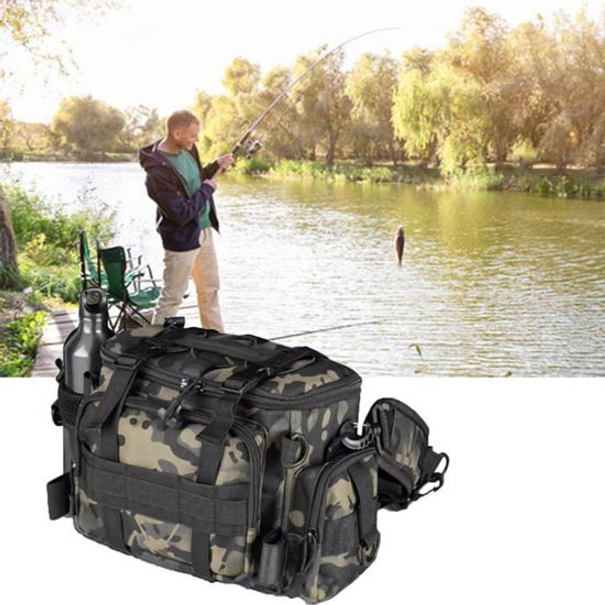 Camouflage Fishing Tackle Bag, Water-Resistant