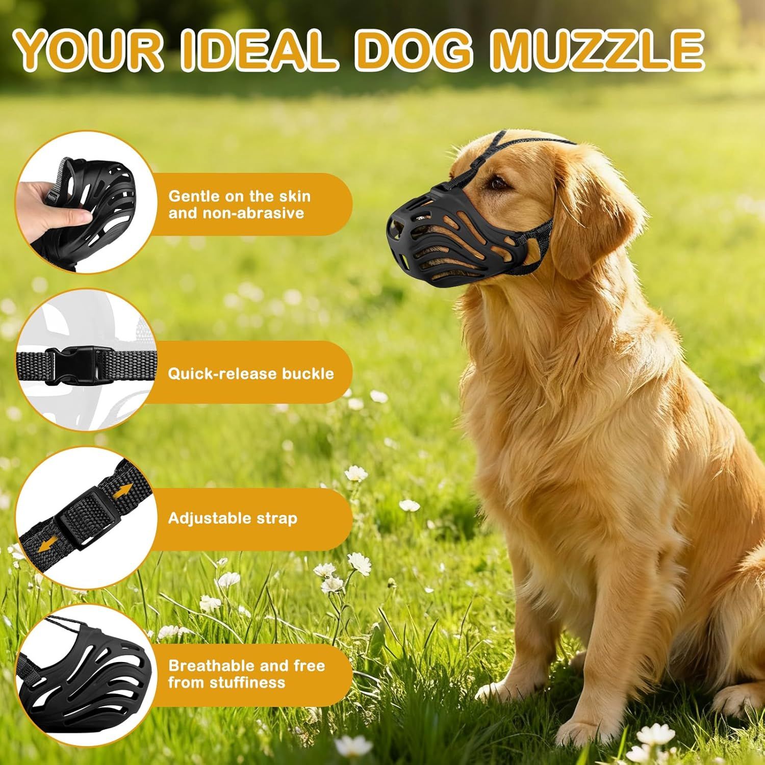 Dog Muzzle, Soft Breathable Dog Muzzles Suitable Dogs, Adjustable Basket Muzzles Prevents Chewing and Biting for Grooming Trimming Training(XXL)