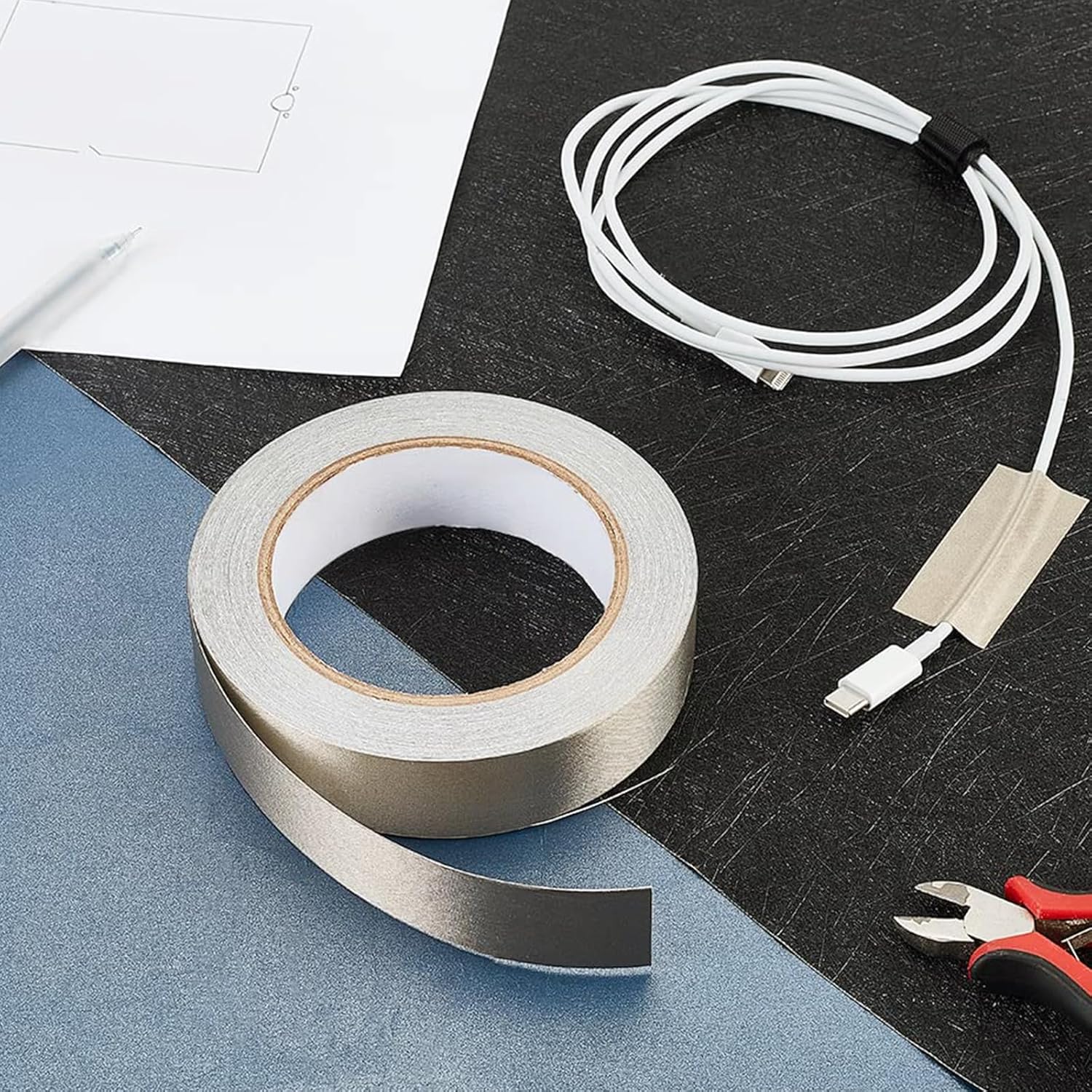 Faraday Cloth Conductive Adhesive High-Shielding Tape Waterproof Conductive Tape for Signal Screens for Electrical Connection EMI Shielding Display Repair Cable Interference Blocking (1 Inch x 65 Ft)