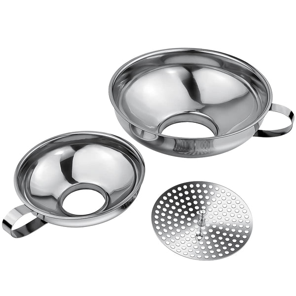 3-Piece Stainless Steel Wide Mouth Funnel Set with Strainer