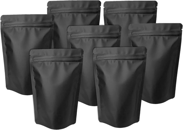 100 Pack Matte Black Mylar Stand-Up Food Storage Bags - 14 x 20cm