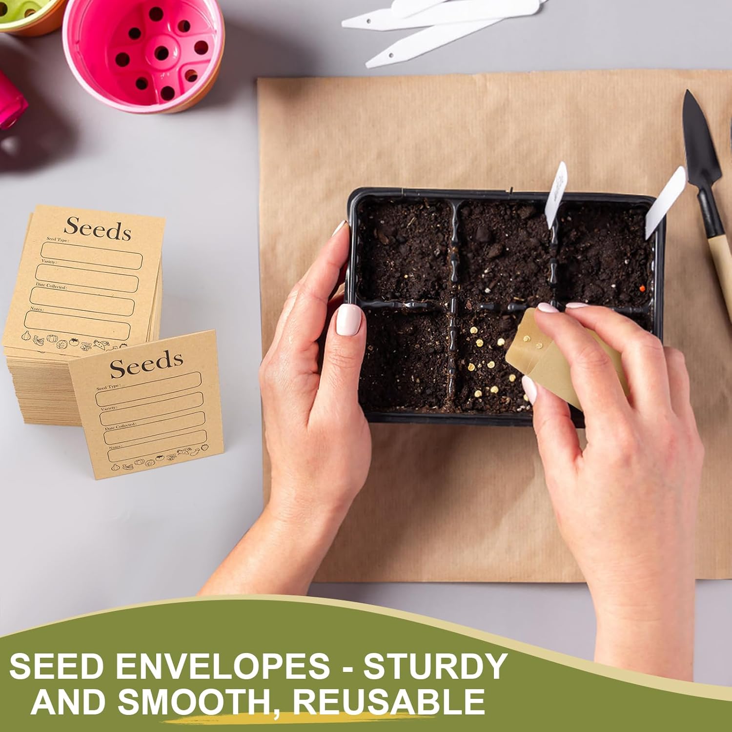 156 PCS Seed Envelopes 3.15”x 4.72”, Packets Kraft Seeds Saving Envelope, Self Sealing Storage Mini Envelope for Flower Vegetable -