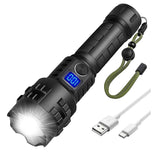High-Power Rechargeable Zoom LED Flashlight – 500m Spotlight, Power Display & USB Charging