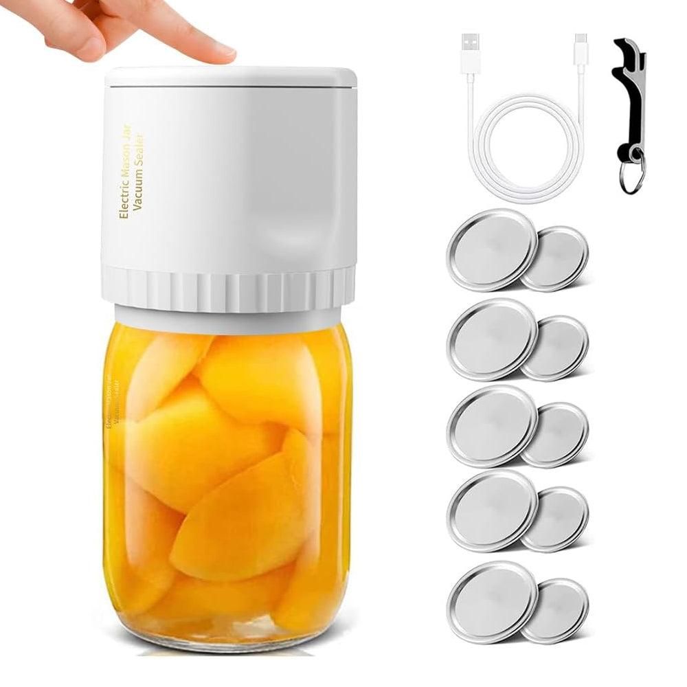 Electric Mason Jar Vacuum Sealer Kit, Rechargeable, 10 Lids, White