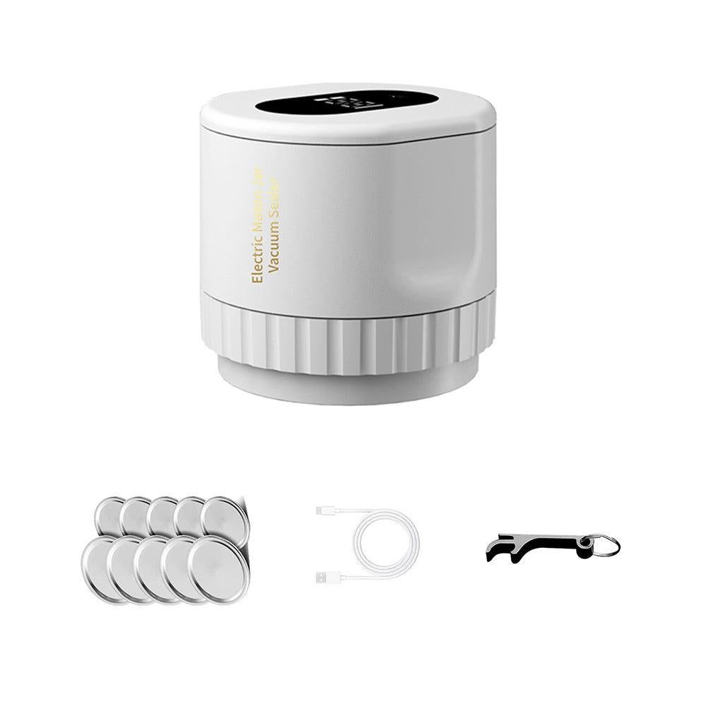 Electric Mason Jar Vacuum Sealer Kit, Rechargeable, 10 Lids, White
