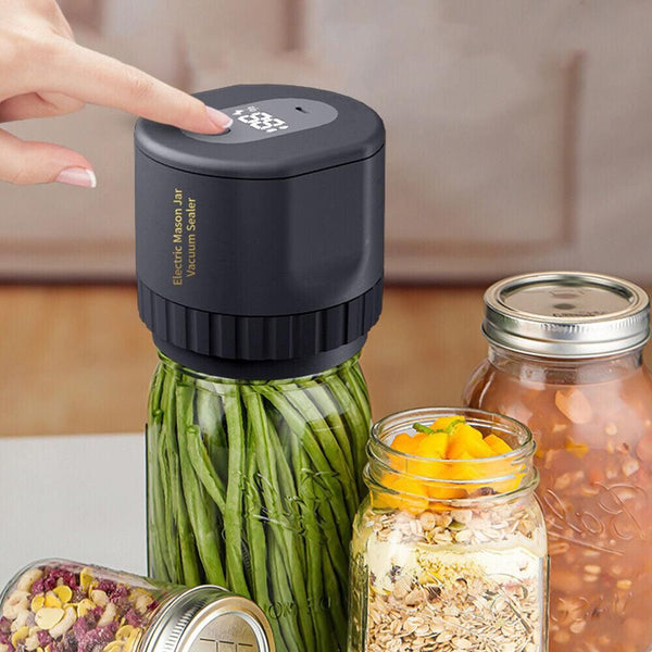 Electric Mason Jar Vacuum Sealer Kit, Rechargeable, 10 Lids, Black