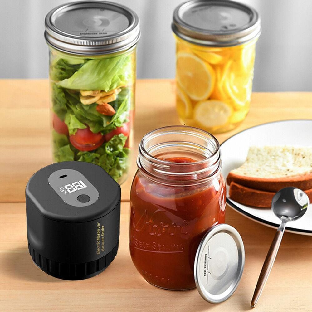 Electric Mason Jar Vacuum Sealer Kit, Rechargeable, 10 Lids, Black
