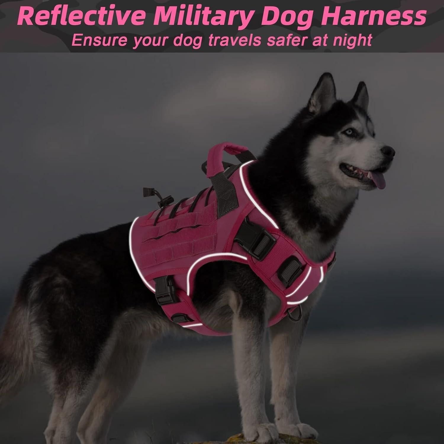 Dog Harness Large Dog No Pull Reflective Adjustable Pet Vest with Handle - Army Green M