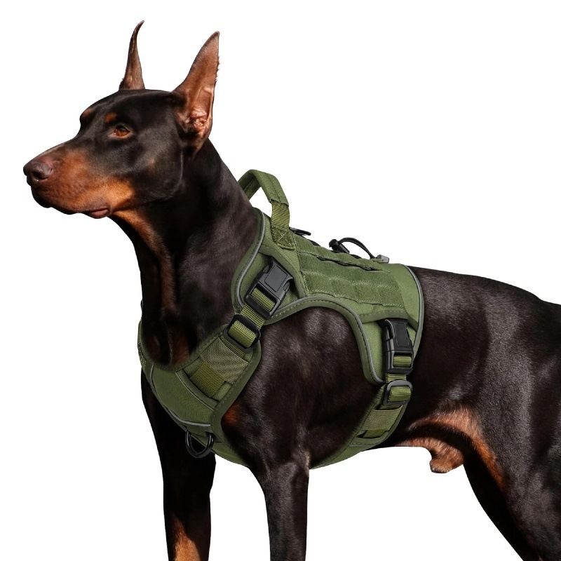 Dog Harness Large Dog No Pull Reflective Adjustable Pet Vest with Handle - Army Green L
