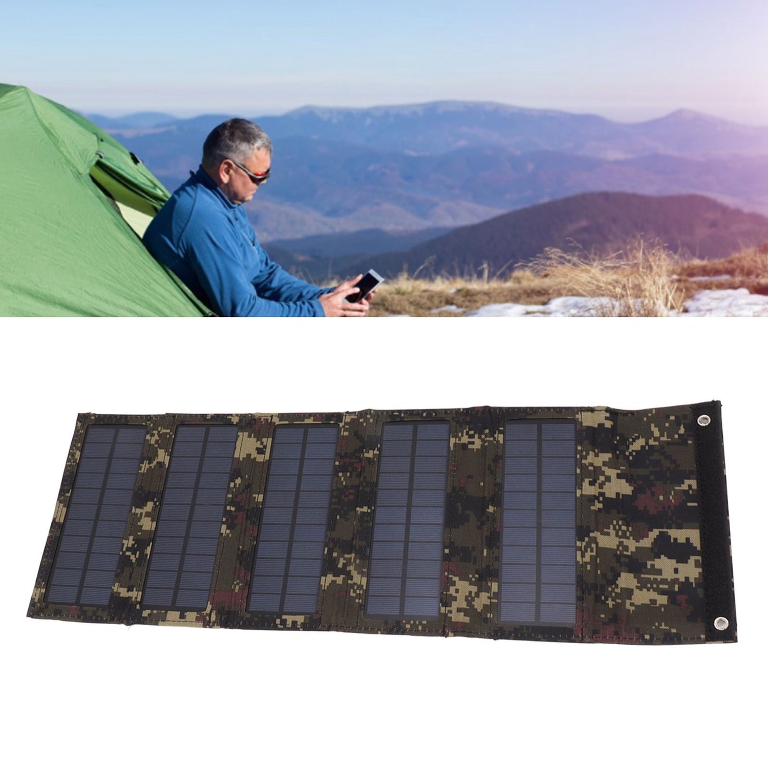 50W Portable Solar Panel Bag Monocrystalline Silicon 5 Folding Solar Panel Case for Outdoor Emergency Camouflage
