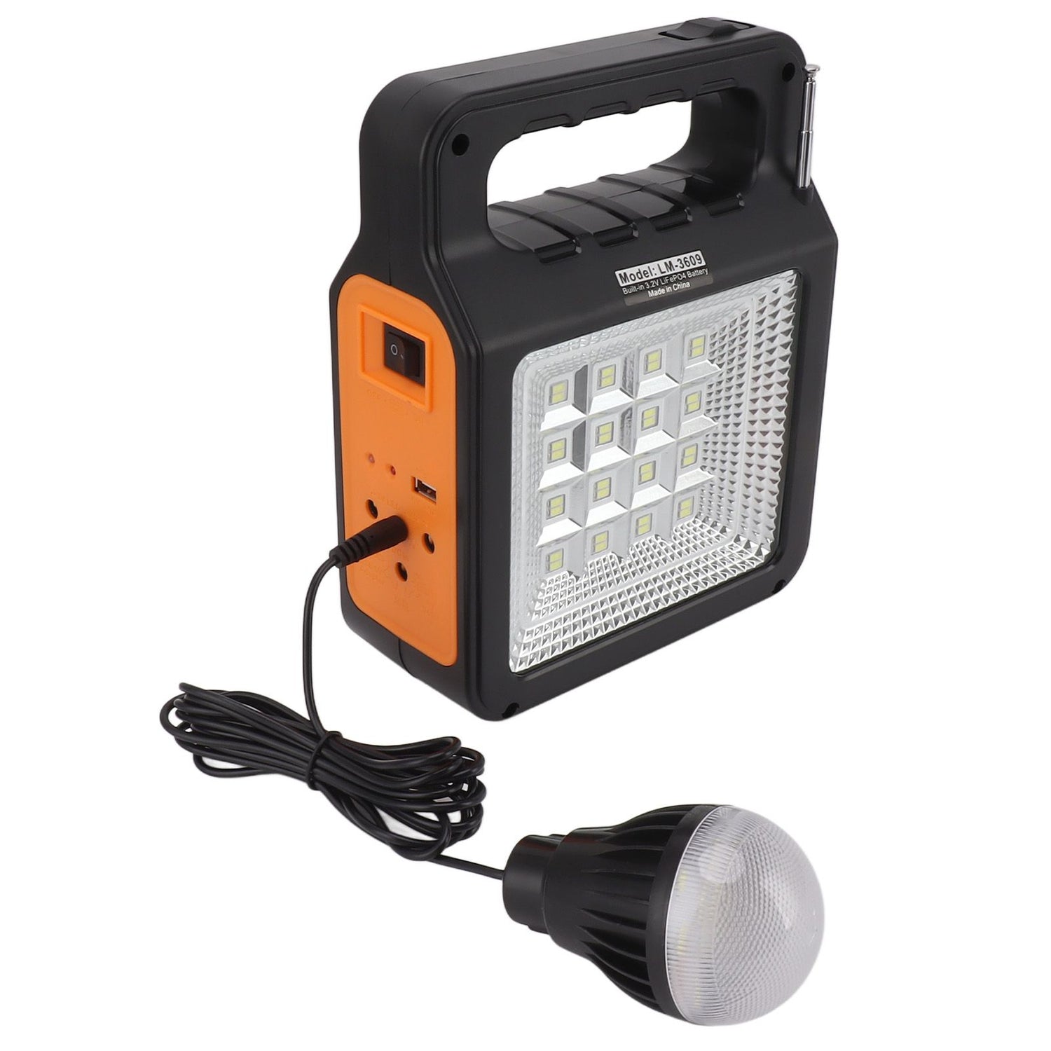 6000mAh Solar Emergency Lighting & Power Kit – Radio, MP3, 3 Bulbs & USB Charging