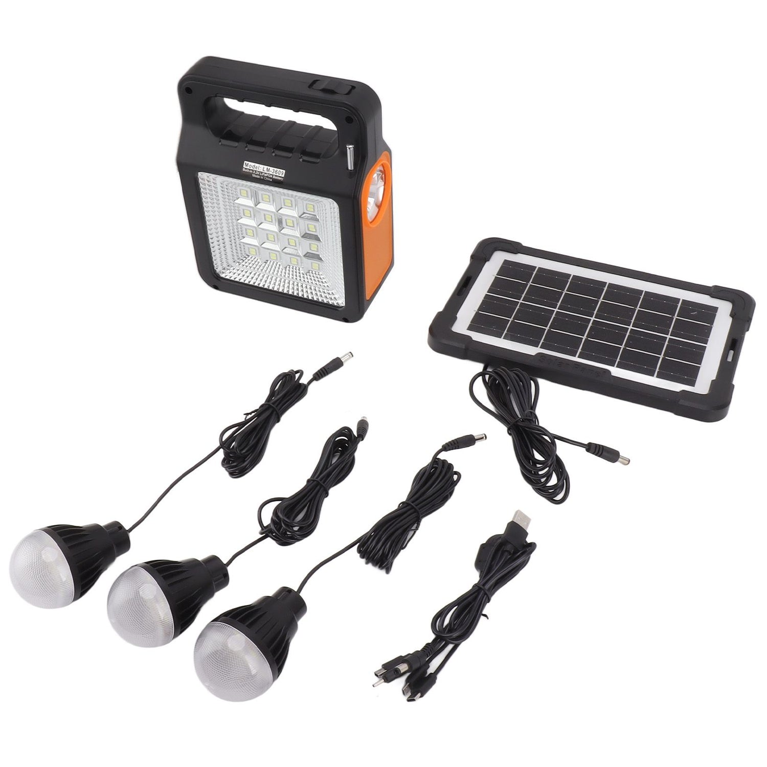 6000mAh Solar Emergency Lighting & Power Kit – Radio, MP3, 3 Bulbs & USB Charging