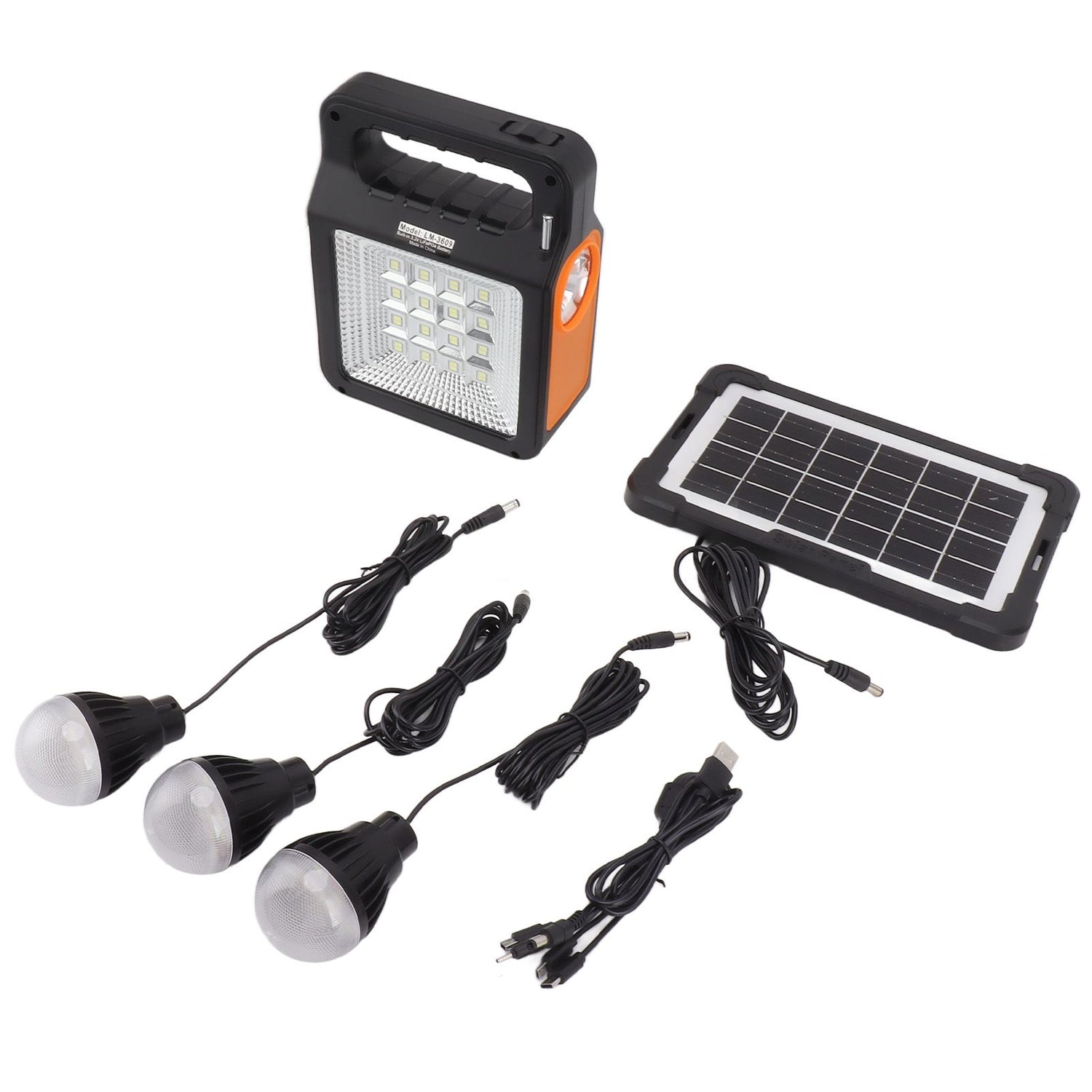 6000mAh Solar Emergency Lighting & Power Kit – Radio, MP3, 3 Bulbs & USB Charging