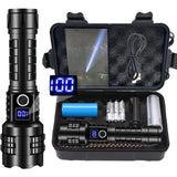 High-Lumen Rechargeable LED Flashlight – LCD Power Display, Zoom Beam &amp; Power Bank
