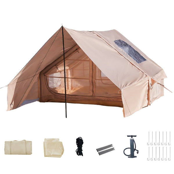 Inflatable Family Cabin Tent, 4-6 Person, with Awning Porch and Air Pump, Khaki