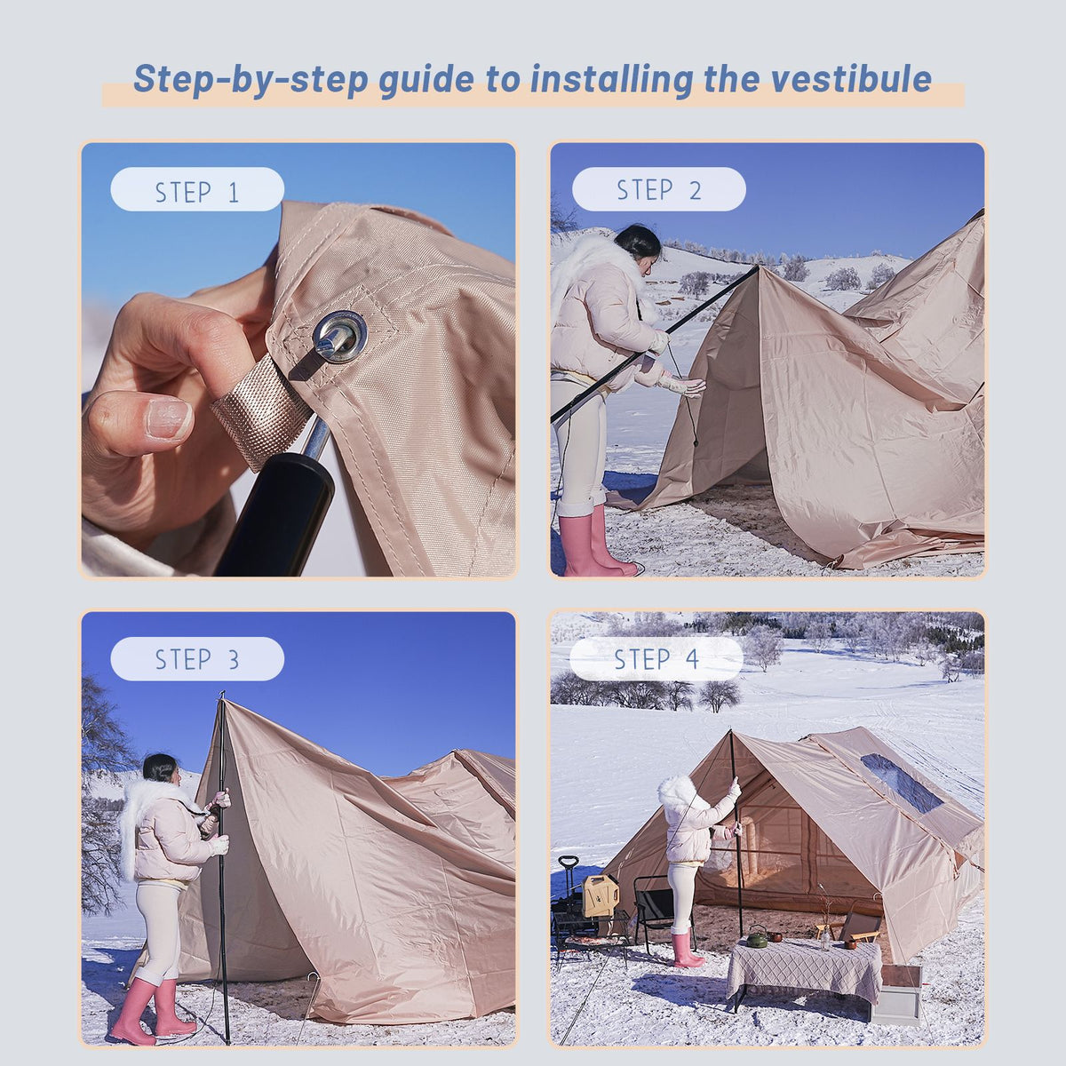 Inflatable Family Cabin Tent, 4-6 Person, with Awning Porch and Air Pump, Khaki