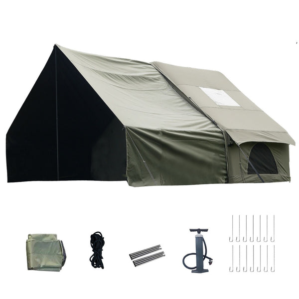 Inflatable Family Cabin Tent, 4-6 Person, with Awning Porch and Air Pump, Dark Green