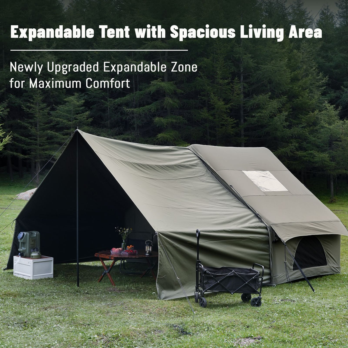 Inflatable Family Cabin Tent, 4-6 Person, with Awning Porch and Air Pump, Dark Green