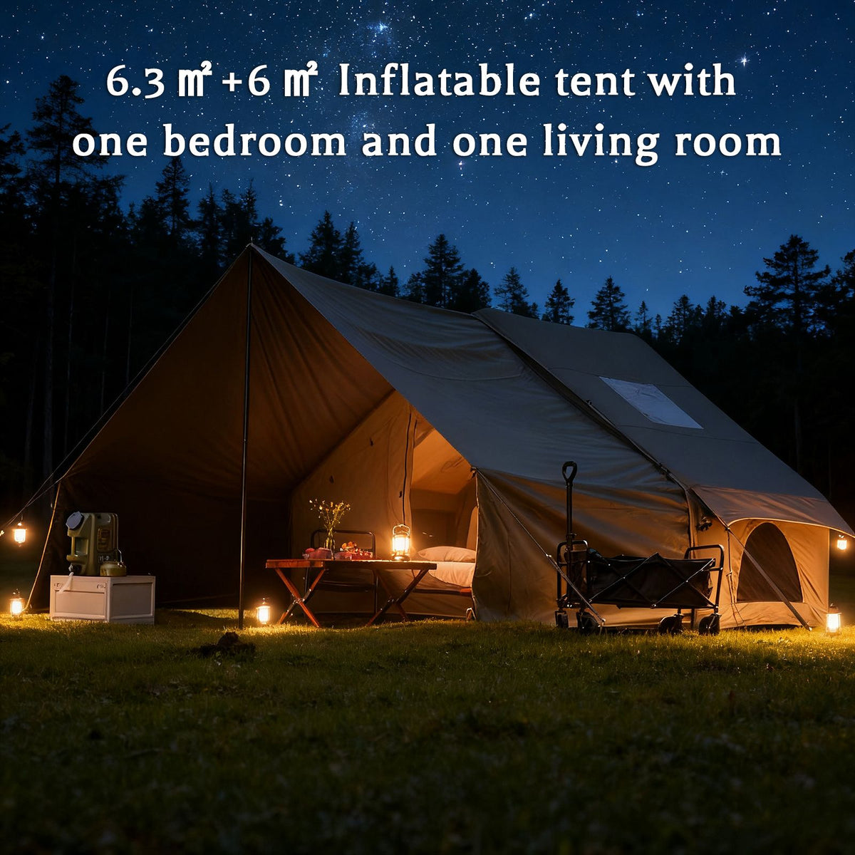 Inflatable Family Cabin Tent, 4-6 Person, with Awning Porch and Air Pump, Dark Green