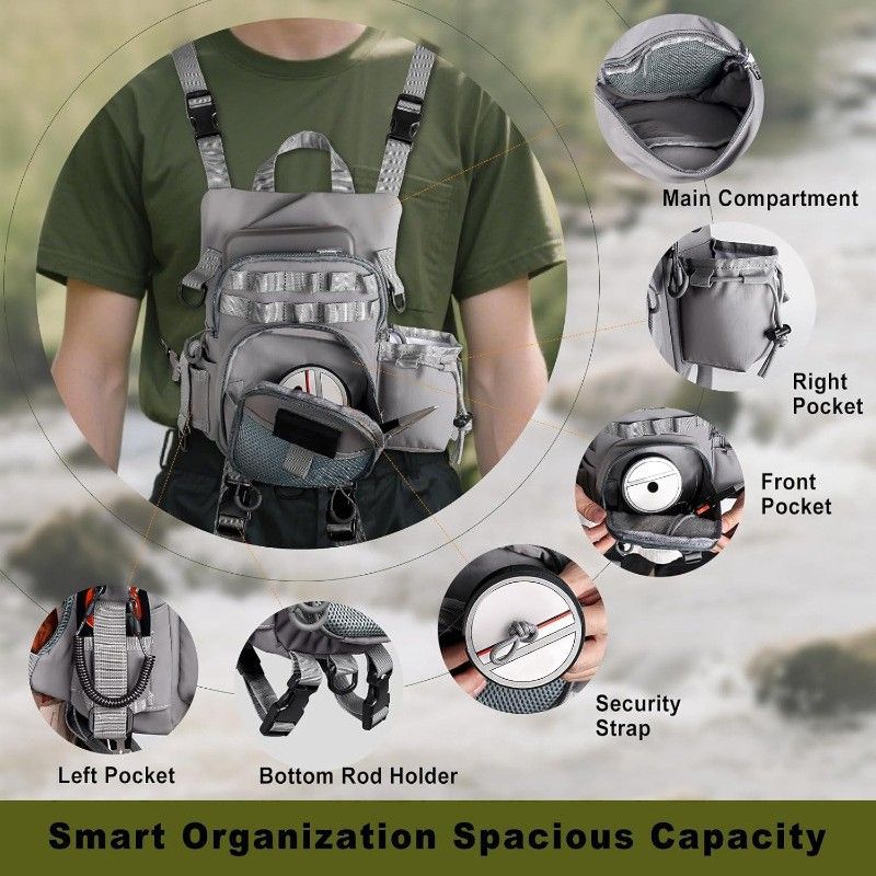 Waterproof Fly Fishing Chest Pack, Grey