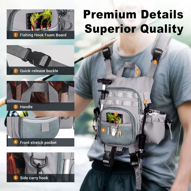 Waterproof Fly Fishing Chest Pack, Grey