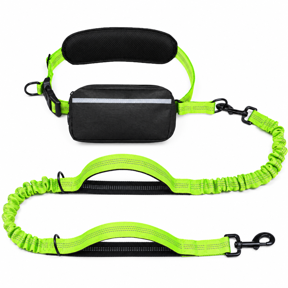 Hands-Free Dog Walking Belt with Bungee Leash, Fluorescent Green
