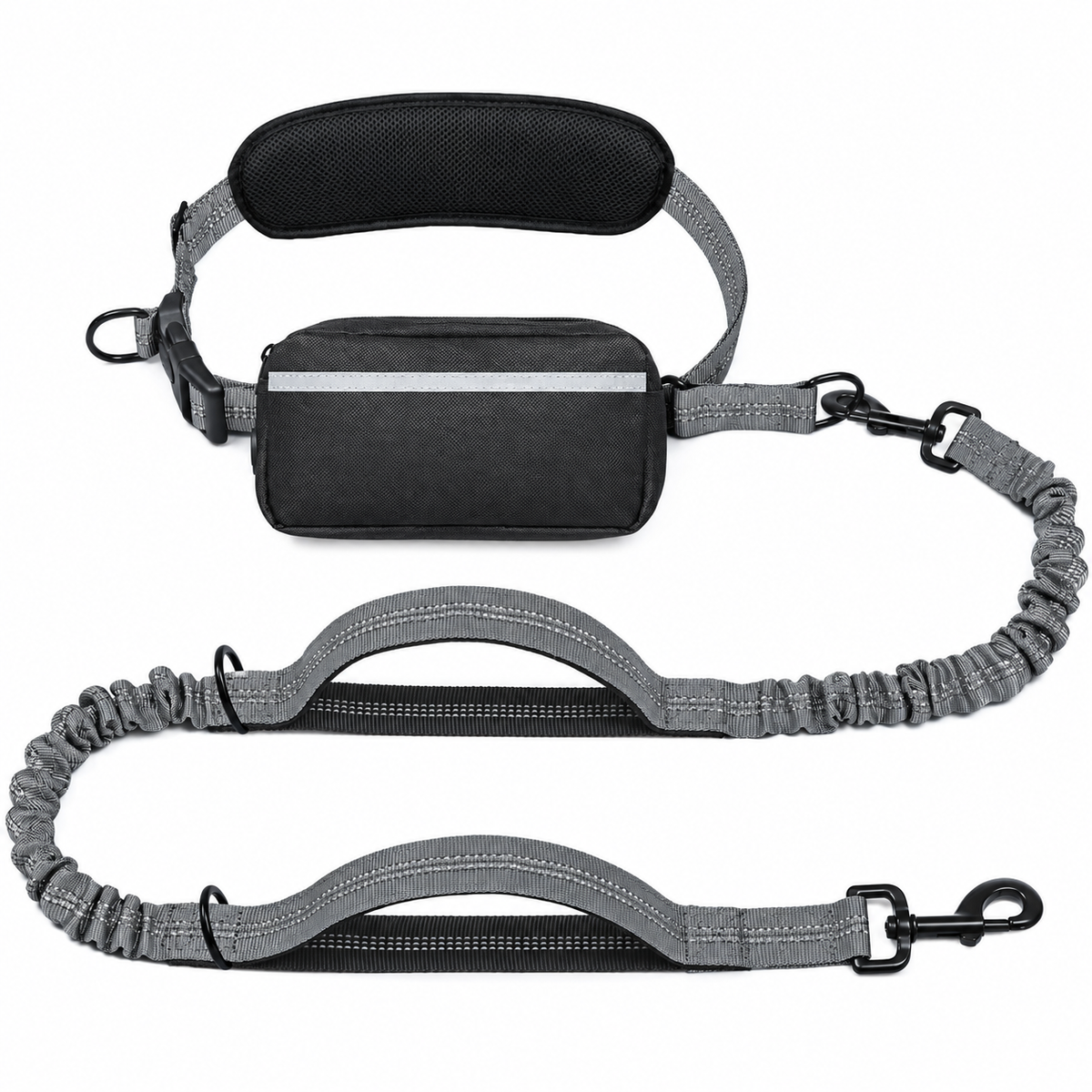 Hands-Free Dog Walking Belt with Bungee Leash, Grey
