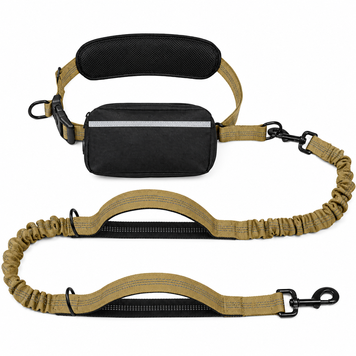 Hands-Free Dog Walking Belt with Bungee Leash, Khaki