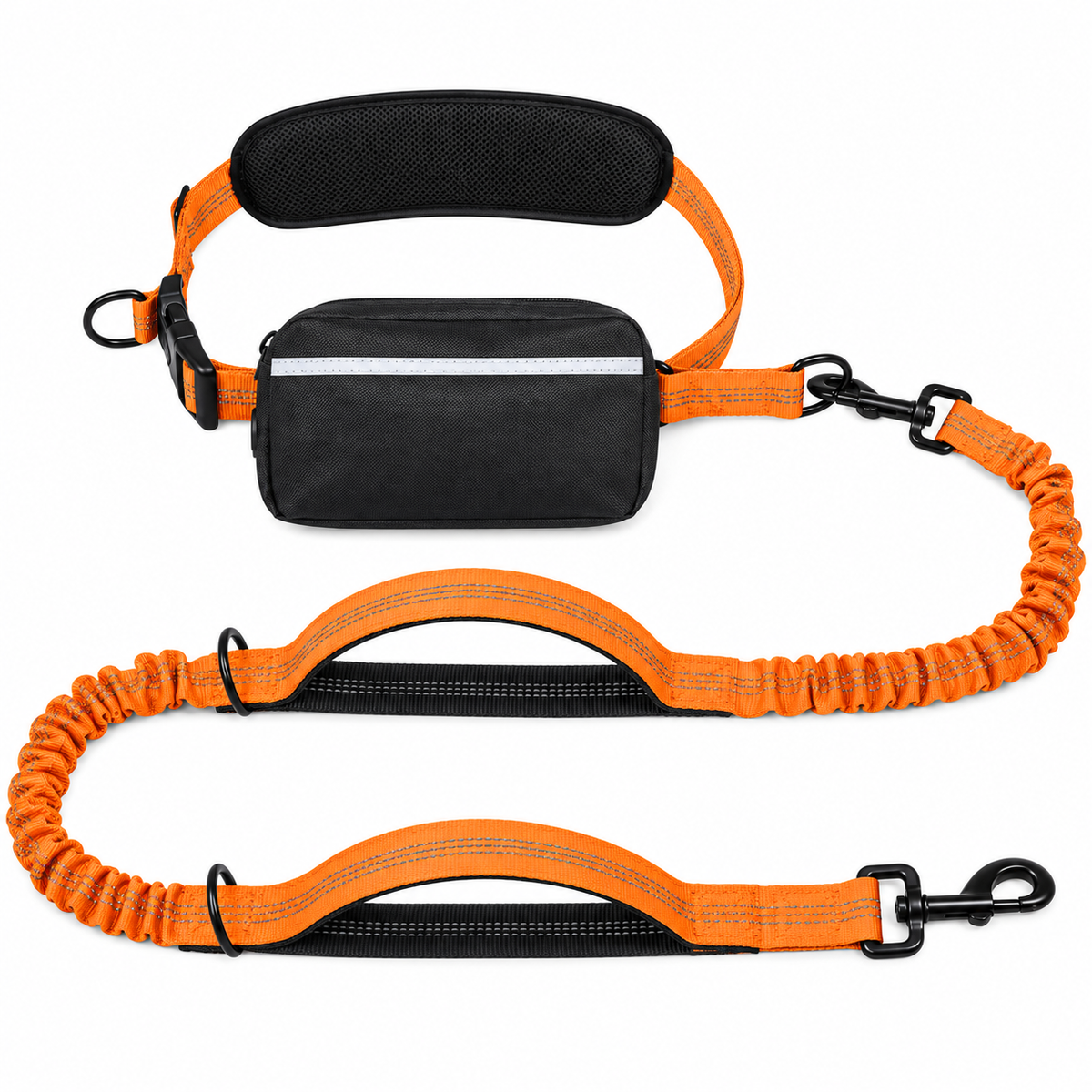 Hands-Free Dog Walking Belt with Bungee Leash, Orange