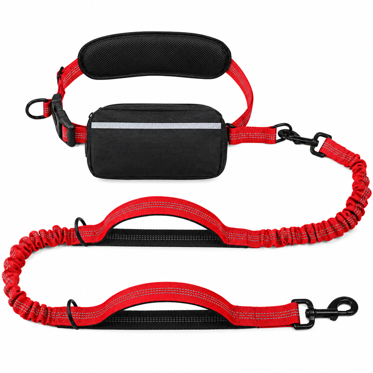 Hands-Free Dog Walking Belt with Bungee Leash, Red