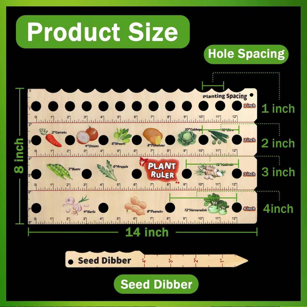 Wooden Seed Spacing Plant Ruler, Square Foot Gardening