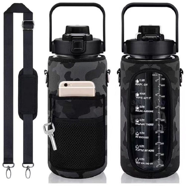 1.9L (64 oz) Water Bottle with Time Markers and Leak-Proof Lid