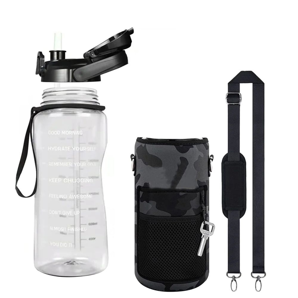 1.9L (64 oz) Water Bottle with Time Markers and Leak-Proof Lid