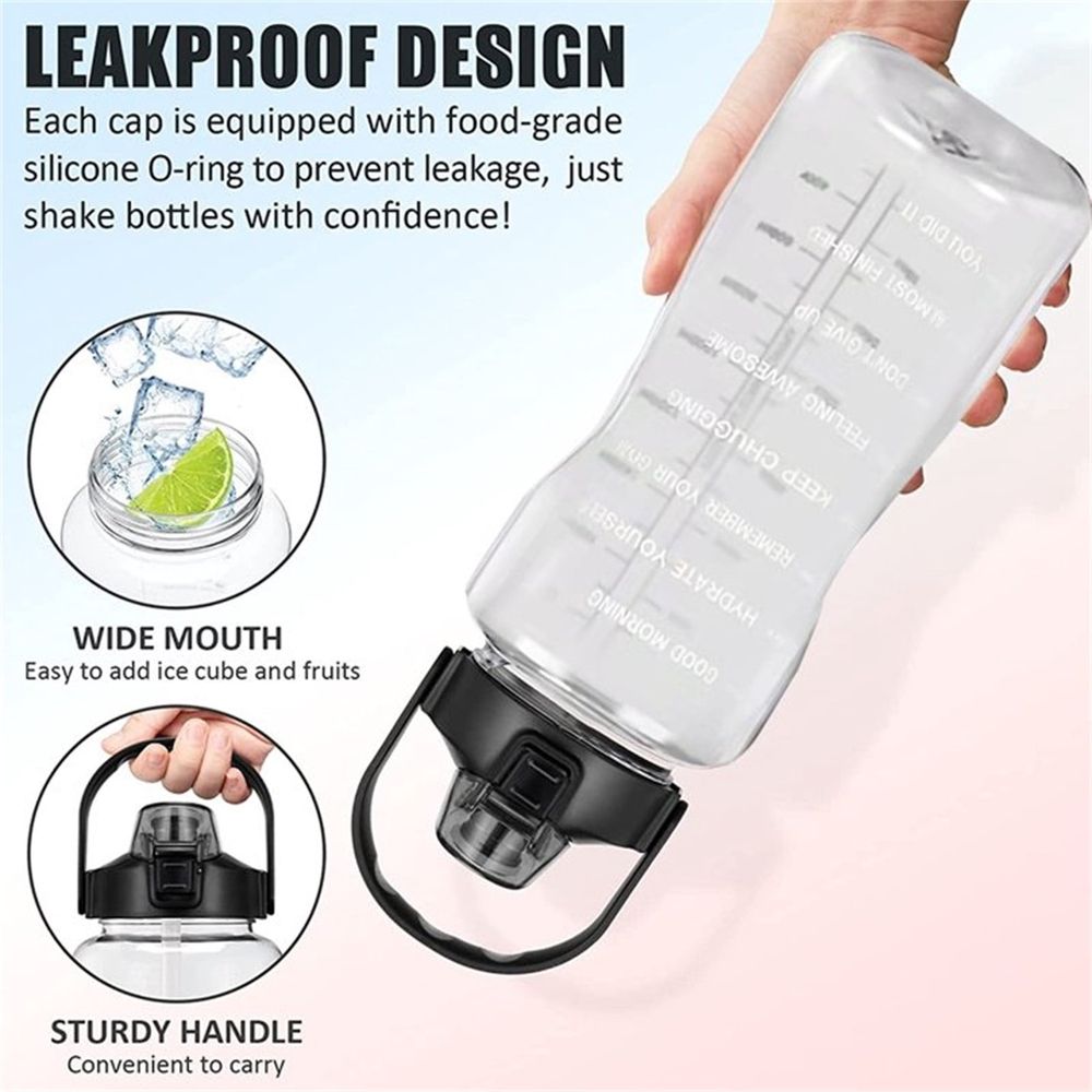 1.9L (64 oz) Water Bottle with Time Markers and Leak-Proof Lid