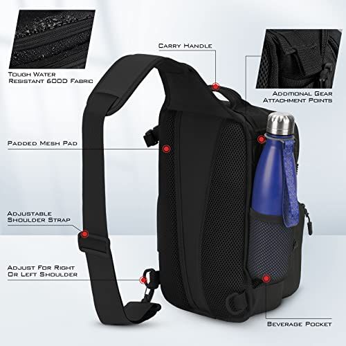 Fishing Sling Backpack for Anglers, Black