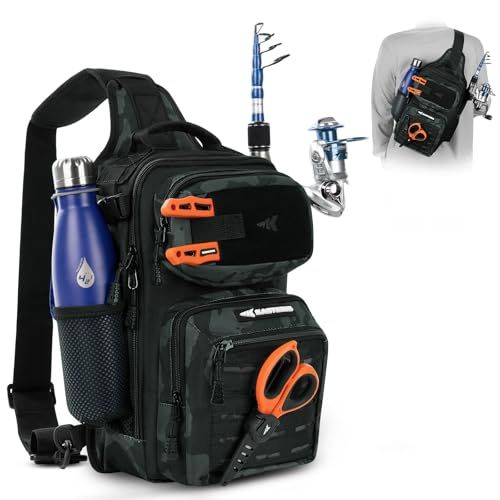 Fishing Sling Backpack for Anglers, Dark Camo