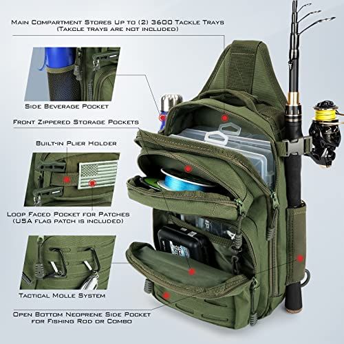 Fishing Sling Bag for Anglers, Olive Green (Style 2)
