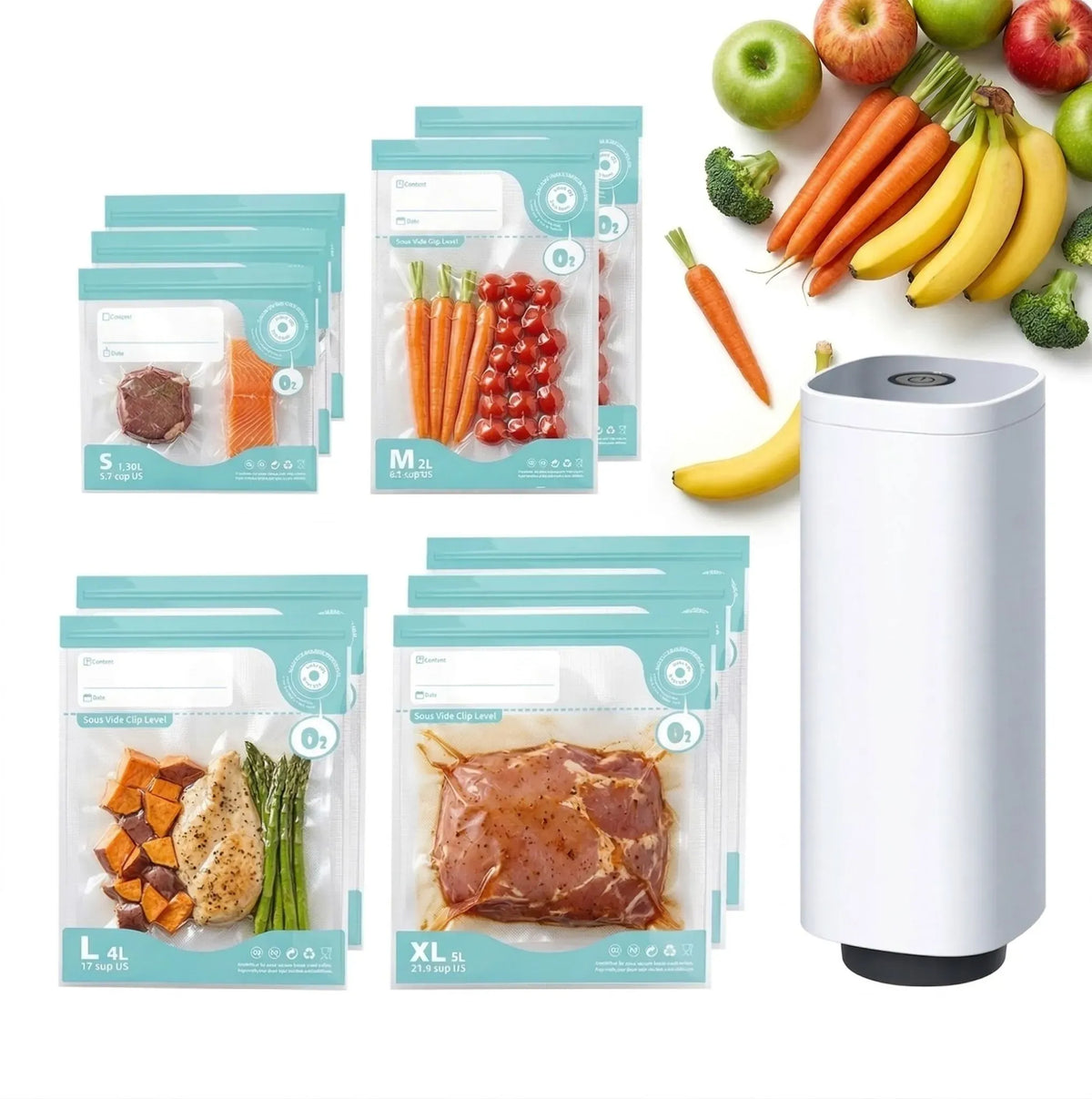 CARLA HOME Automatic Vacuum Sealer Kit with 10 Reusable Bags, White