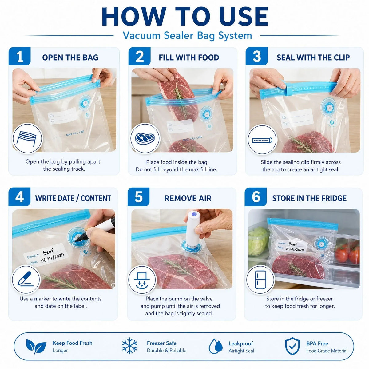 CARLA HOME Automatic Vacuum Sealer Kit with 10 Reusable Bags, White