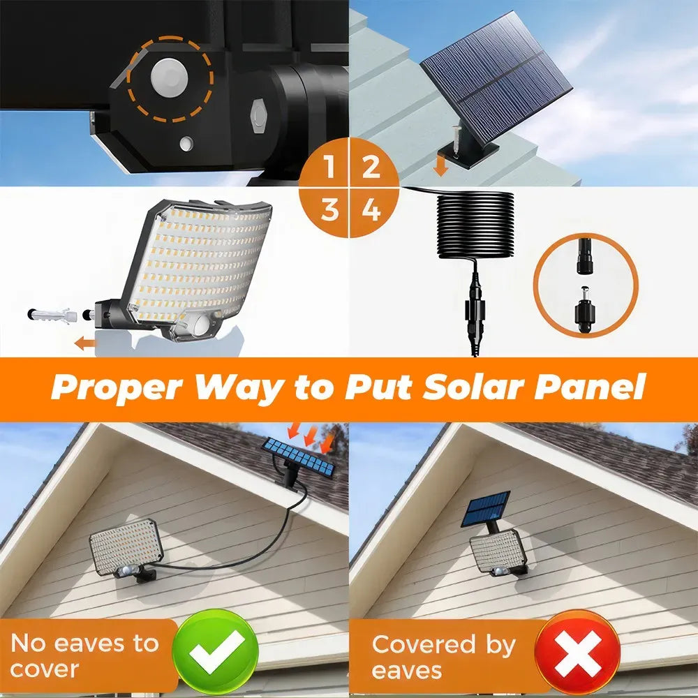238 LED Solar Motion Sensor Flood Light with Remote, IP65, Black