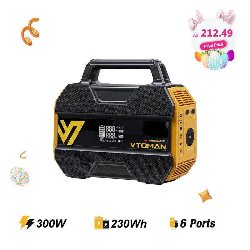 VTOMAN FlashSpeed 300 Portable Power Station, 230Wh LiFePO4, 300W AC