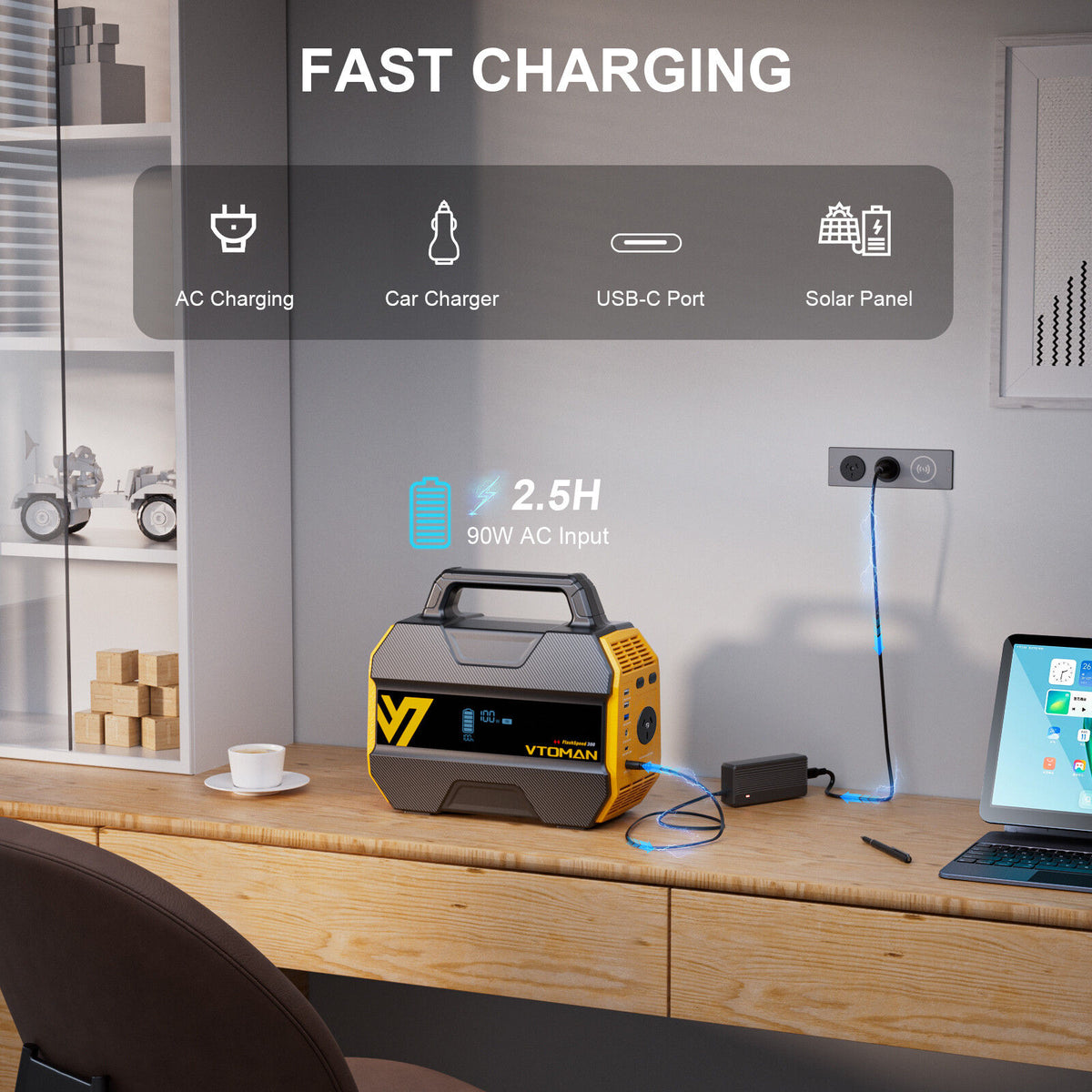 VTOMAN FlashSpeed 300 Portable Power Station, 230Wh LiFePO4, 300W AC