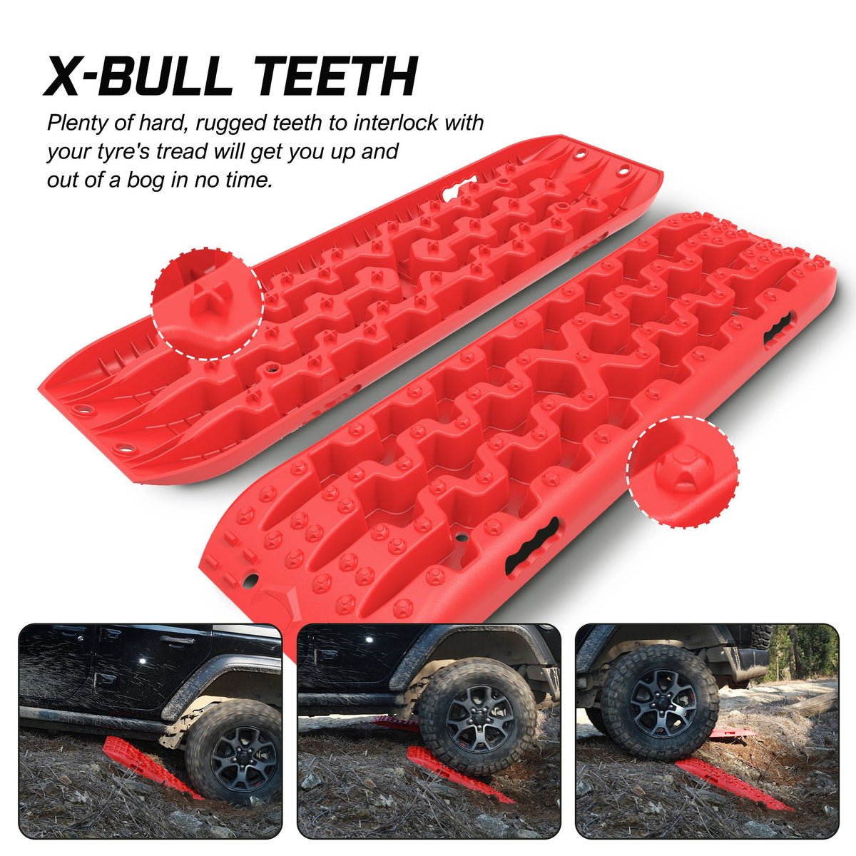X-BULL Gen 3.0 Recovery Tracks Kit, 1 Pair with Carry Bag & Mounting Pins, Red