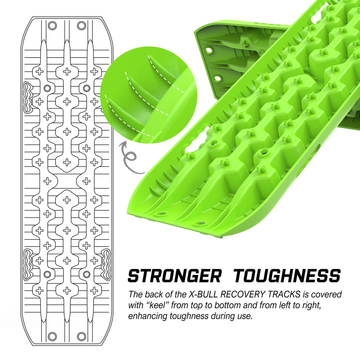 X-BULL Gen 3.0 Recovery Tracks Kit, 1 Pair with Carry Bag & Mounting Pins, Green